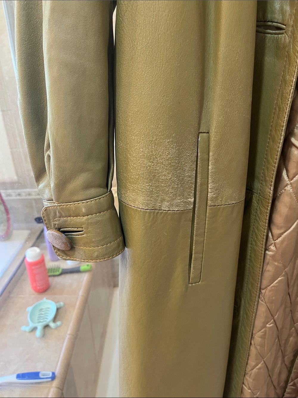 Dior Olive Green Leather Trench Coat - Picture 7 of 9
